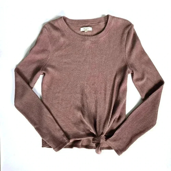Madewell Brown neutral basic Knot-Front Ribbed long sleeve top size Small - Picture 1 of 7